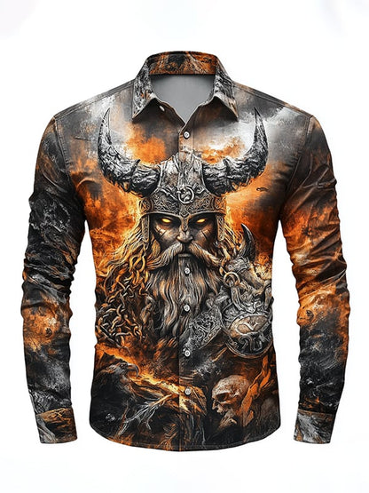 Men's Outdoor Vintage Viking Print Long Sleeve Shirt