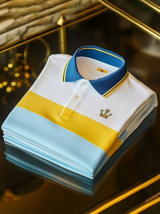 Men's Business Casual Logo Button Short Sleeve Polo Shirt