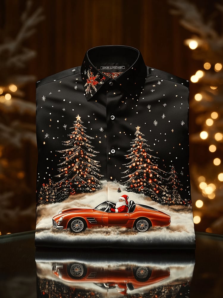 Men's Christmas Satin Luxe Long Sleeve Button Down Shirt