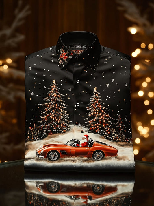 Men's Christmas Satin Luxe Long Sleeve Button Down Shirt