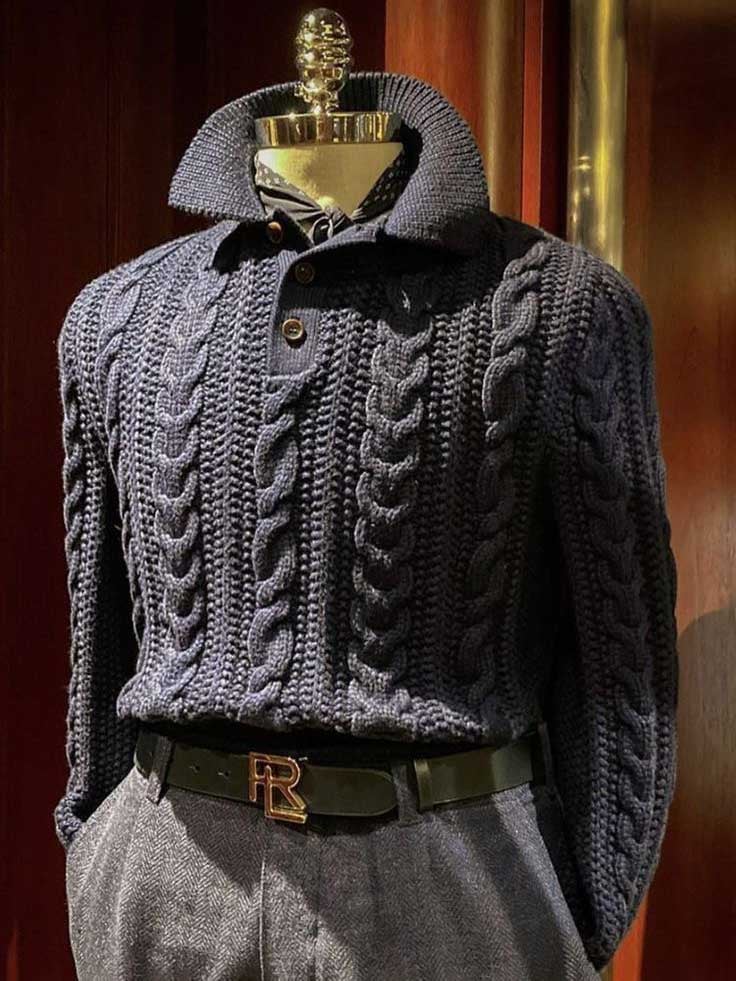 Classic British Business Style Collar Twisted-Knit Sweater