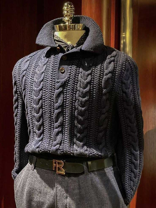 Classic British Business Style Collar Twisted-Knit Sweater