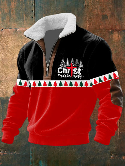 Men's Christmas Print Half Zip Lapel Sweatshirt