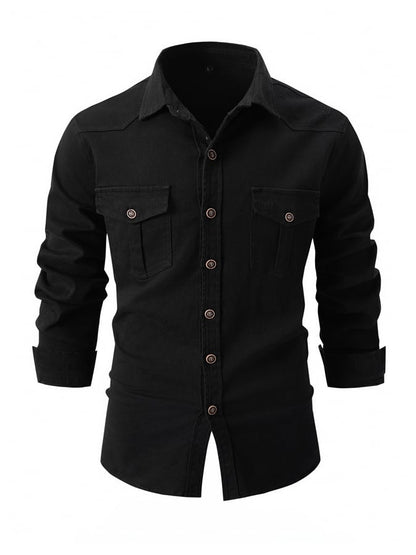 Men'S Fashionable Pure Cotton Washed Brushed Ripped Casual Long-Sleeved Shirt
