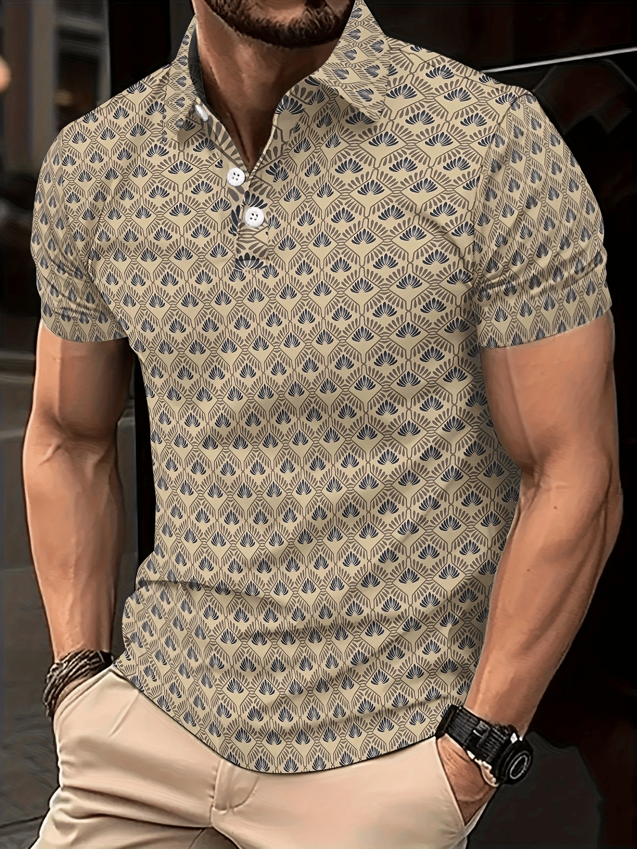 Men's Classic Business Logo Button Short Sleeve Polo Shirt