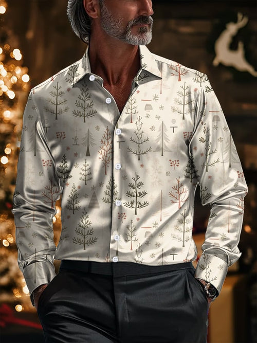 Men's Luxury Christmas Contrast Color Print Long Sleeve Shirt