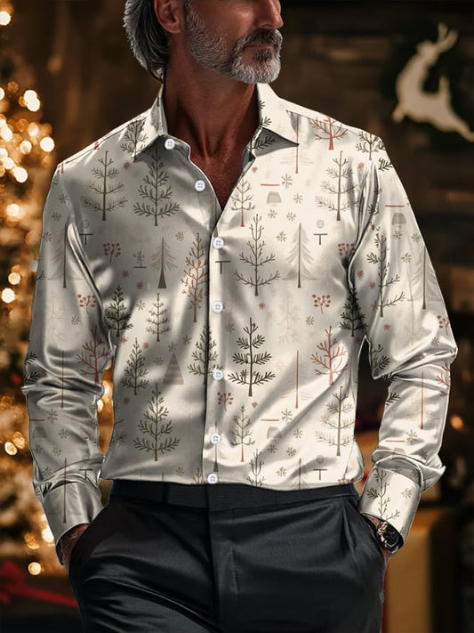 Men's Luxury Christmas Contrast Color Print Long Sleeve Shirt