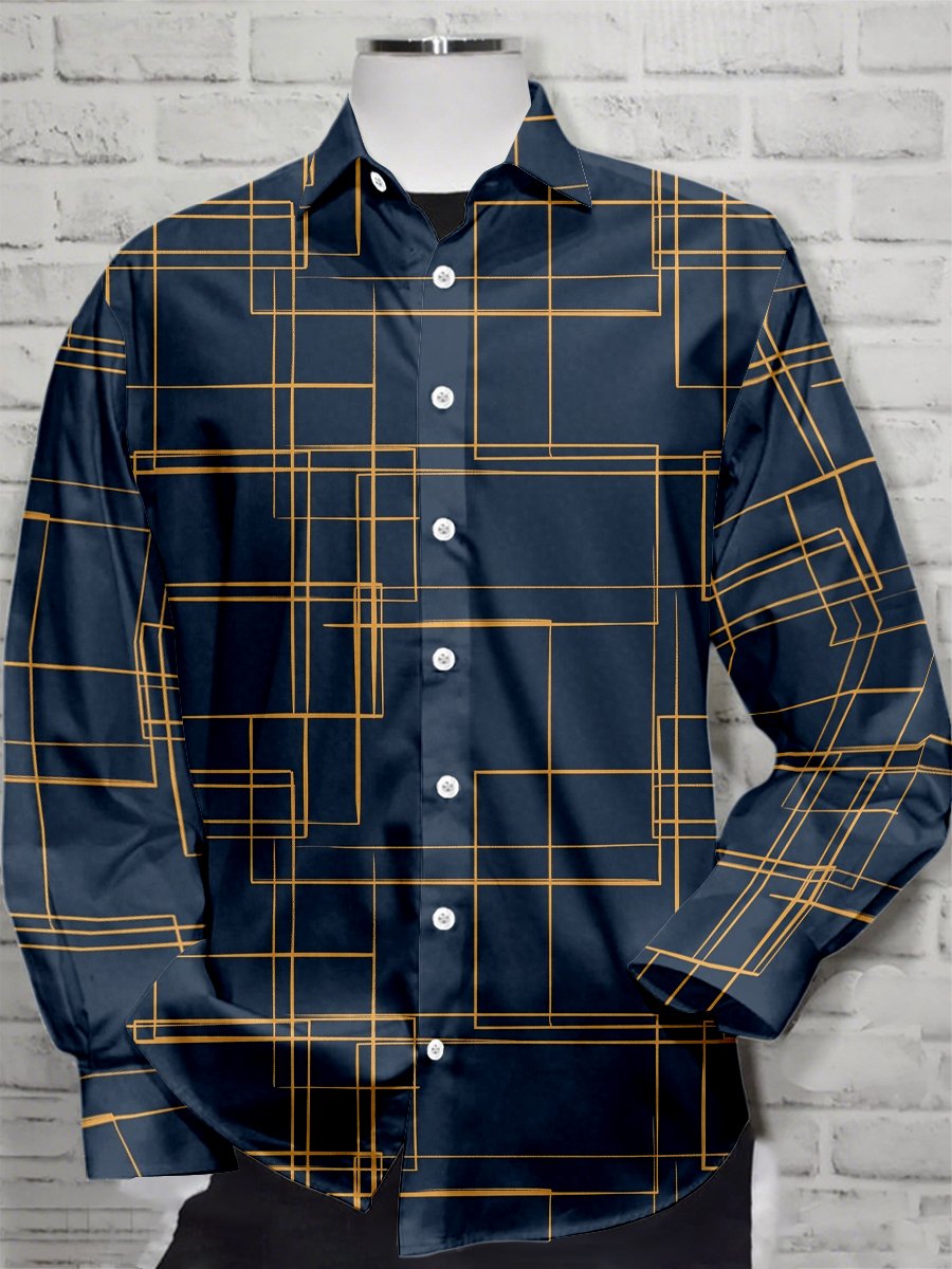 Men's Retro Casual Geometric Art Long Sleeve Shirt
