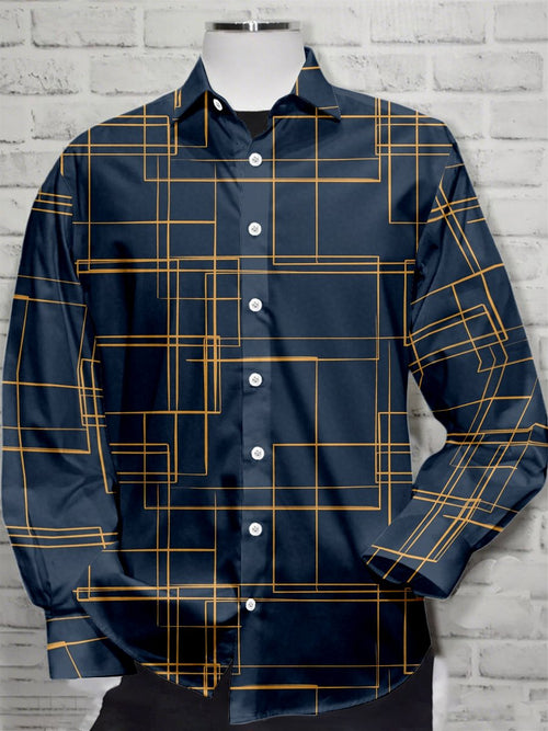 Men's Retro Casual Geometric Art Long Sleeve Shirt
