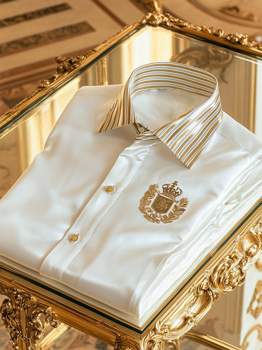 Men's Satin Luxury Business Striped Short Sleeve Button Shirt
