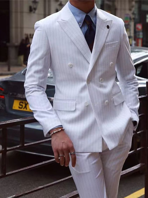 Men's Retro Single Breasted Striped Gentleman Business Suit Jacket