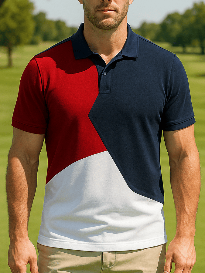 Men's basic daily casual stitching sports contrast color short-sleeved