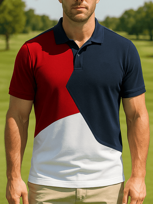 Men's basic daily casual stitching sports contrast color short-sleeved