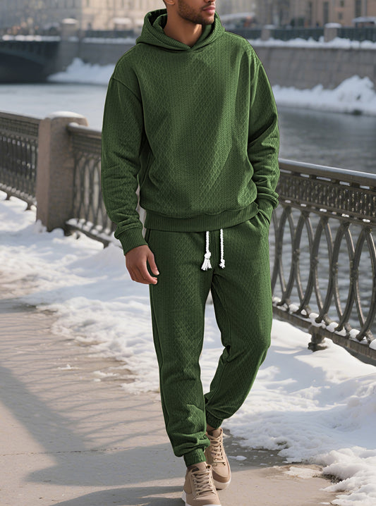 Men's Relaxed Long Sleeve Jacquard Hoodie & Pants Set