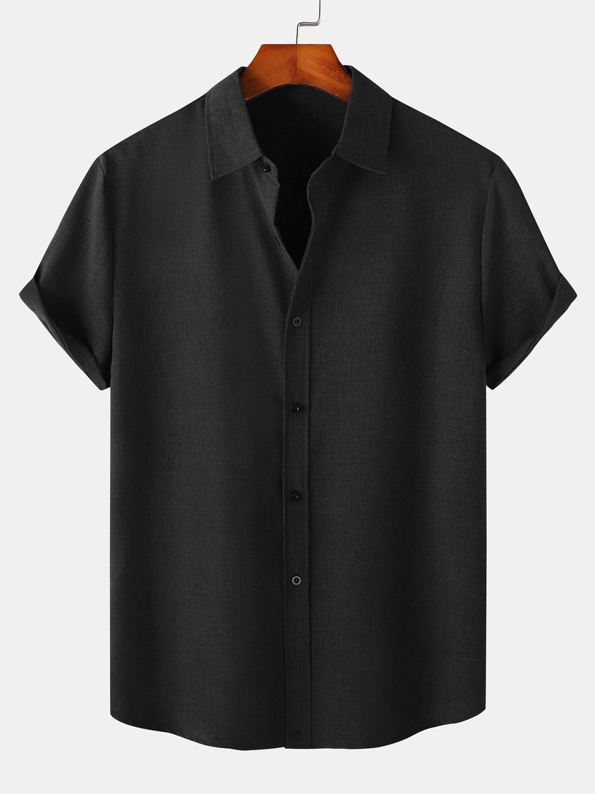 Men's Breathable Solid Color Cotton Button Up Casual Short Sleeve Shirt