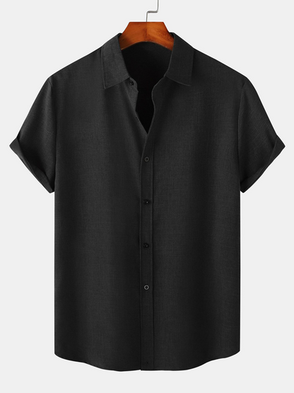 Men's Breathable Solid Color Cotton Button Up Casual Short Sleeve Shirt