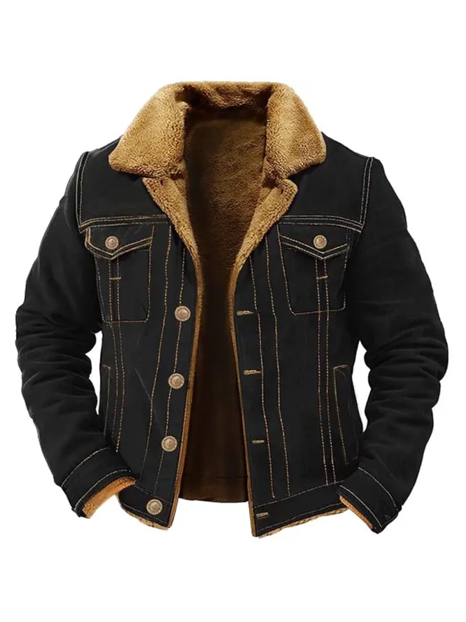 Men's Vintage Outdoor Workwear Cargo Tactical Lapel Casual Fleece Jacket