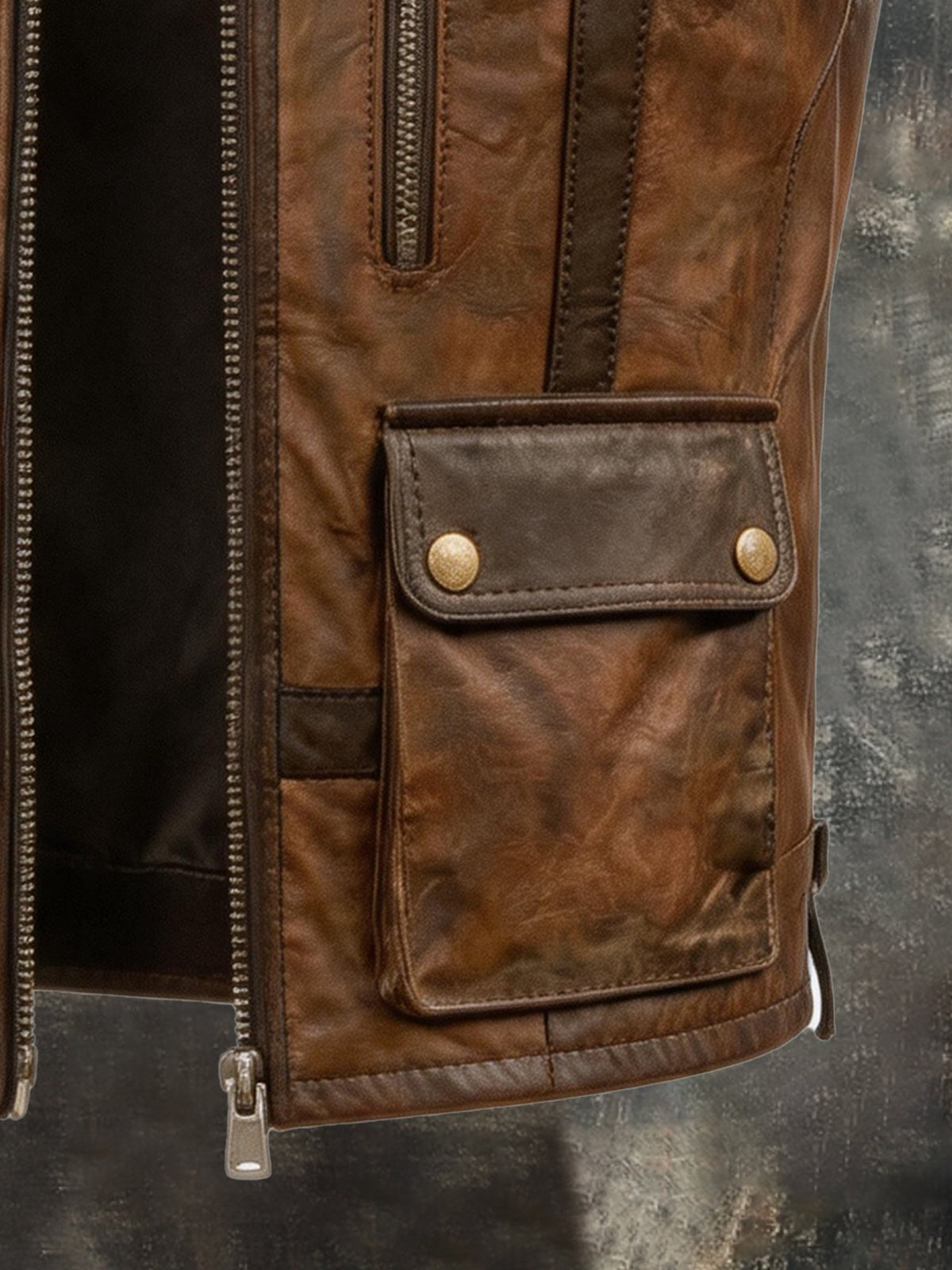 Men's Vintage-Style Distressed Leather Multi-Pocket Vest