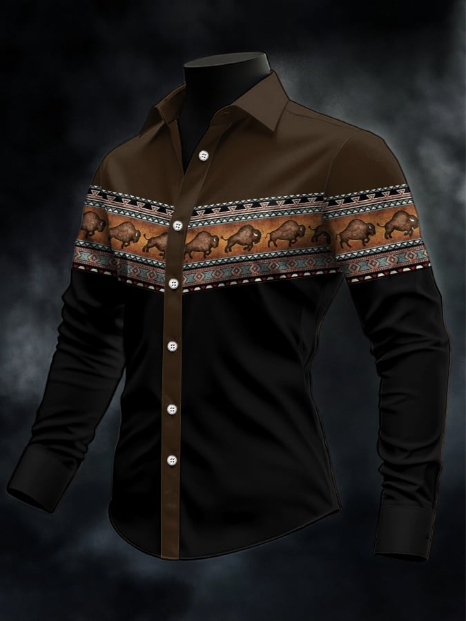 Men's Casual Western Style Contrast Color Shirt
