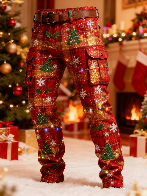 Men's Christmas Plaid Printed Cargo Pants