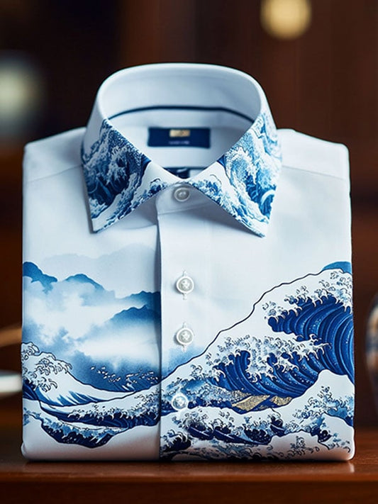 Men's Luxury Business Wave Print Short Sleeve Shirt