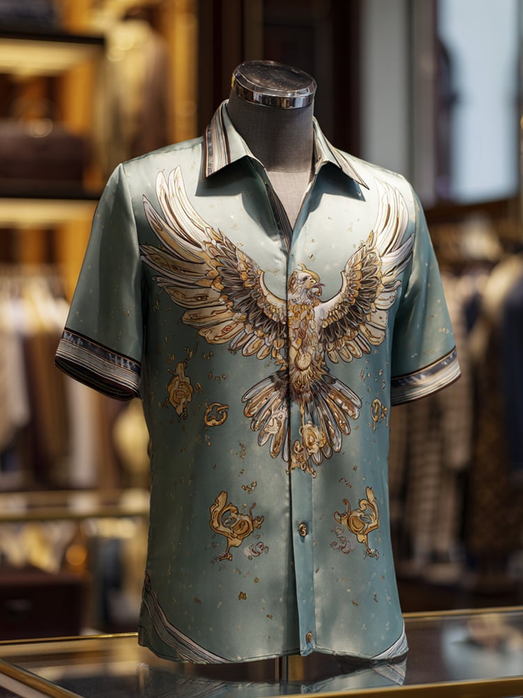 Men's Satin Luxe Print Short Sleeve Button Shirt