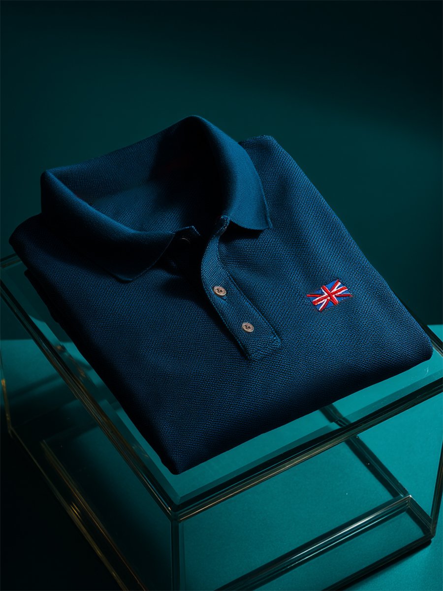 Men's Business Casual Union Jack Button Short Sleeve Polo Shirt
