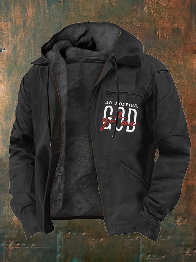 Men's Faith in God Multi-Pocket Fleece Jacket in Multicolor
