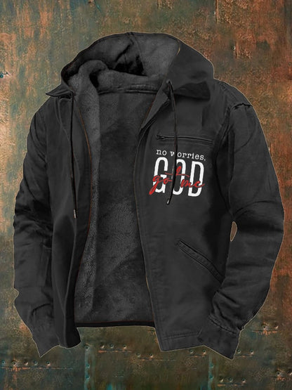 Men's Faith in God Multi-Pocket Fleece Jacket in Multicolor