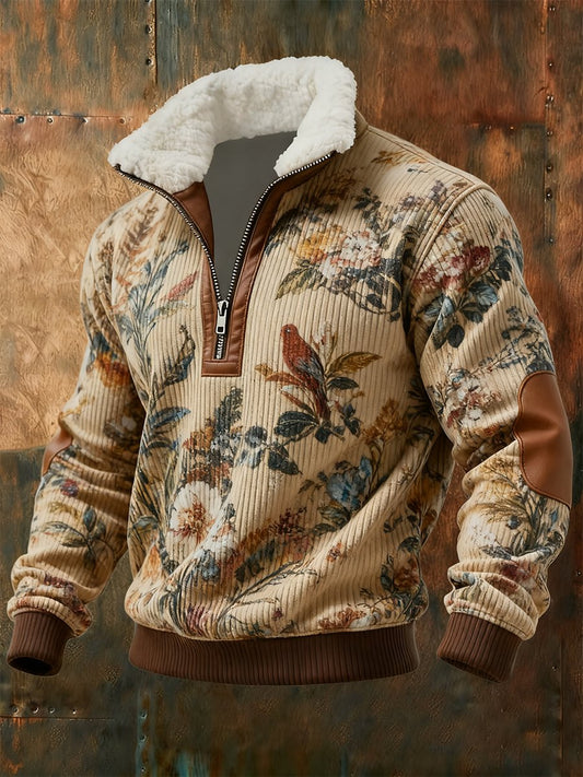 Men's Vintage Western Quarter Zip Fur Collar Sweatshirt