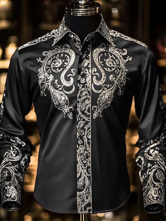 Men's Fashion Business Luxury Design Printed Long Sleeve Shirt