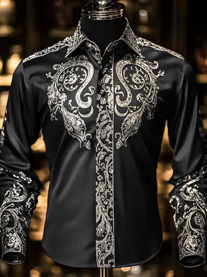 Men's Fashion Business Luxury Design Printed Long Sleeve Shirt