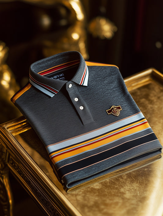 Men's Business Casual Button Striped Old Money Short Sleeve Polo Shirt