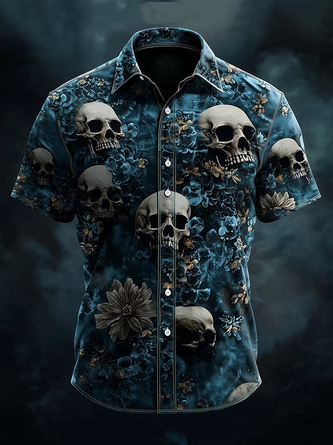 Men's Dark Exquisite Skull Floral Shirt