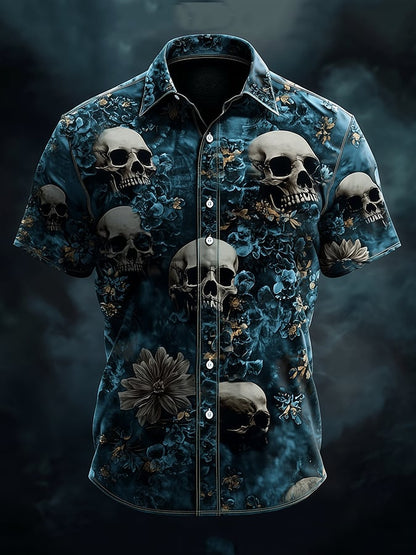 Men's Dark Exquisite Skull Floral Shirt