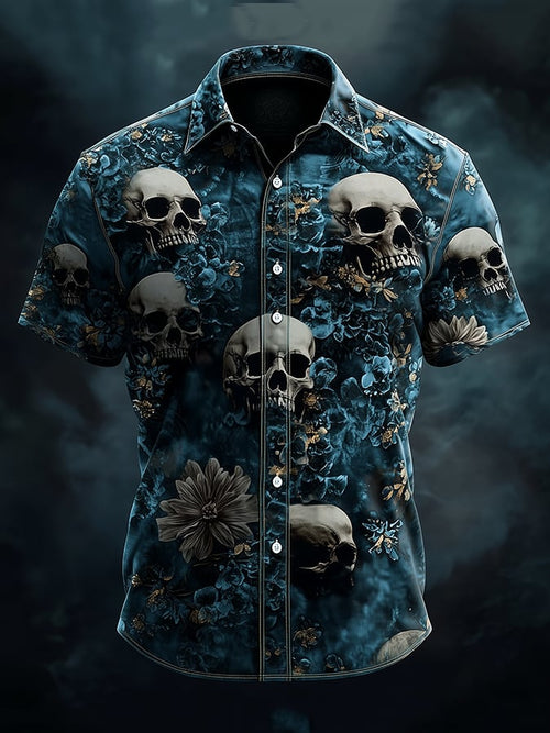 Men's Dark Exquisite Skull Floral Shirt