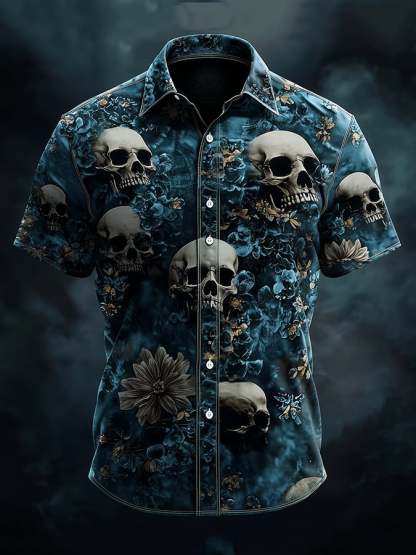 Men's Dark Exquisite Skull Floral Shirt
