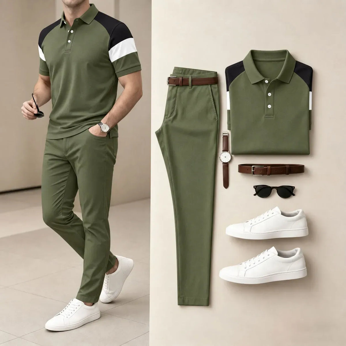 Men's Printed Short-Sleeve Polo Shirt and Pants Set