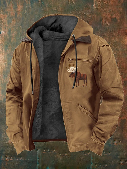 Men's Western Style Vintage Elk Plush Multi-Pocket Jacket