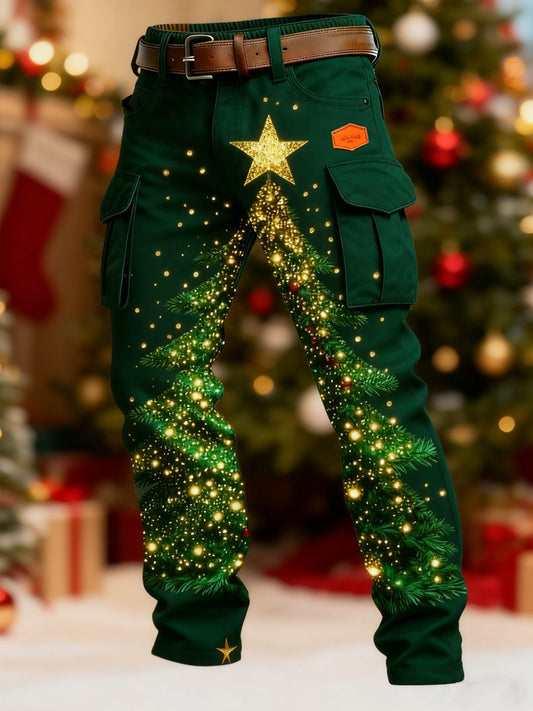 Men's Retro Christmas Evergreen Print Cargo Pants
