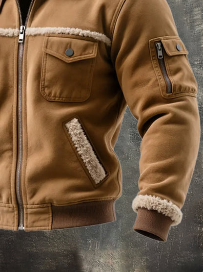 Men's Retro Patchwork Lambswool Warm Jacket