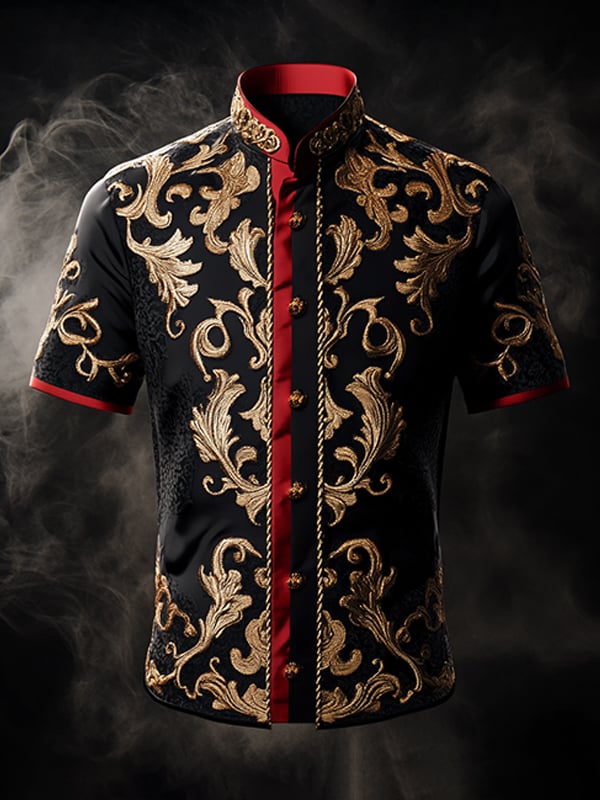 Men's Retro Gothic Pattern Short Sleeve Shirt