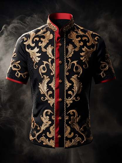 Men's Retro Gothic Pattern Short Sleeve Shirt