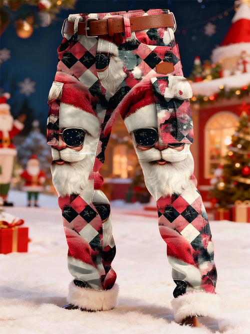 Men's Retro Christmas Art Print Pants