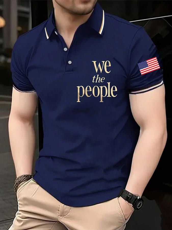 Men's We The People Flag Print Polo Shirt