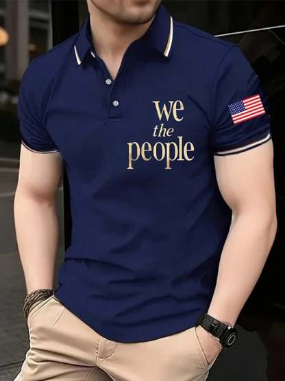Men's We The People Flag Print Polo Shirt