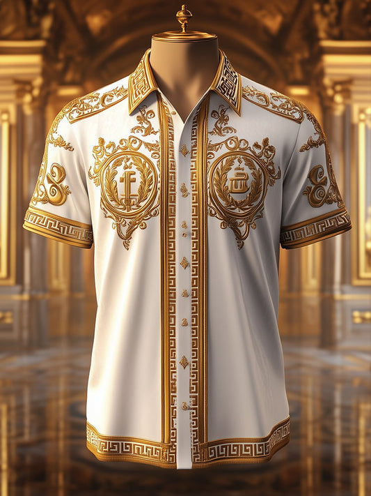 Men's Satin Luxe Print Short Sleeve Button Shirt