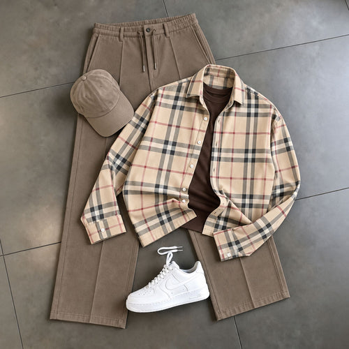 Men's Checkered Print Shirt and Pants Set