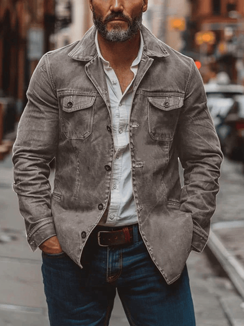Men's Western Outdoor Vintage Multi-Pocket Jacket