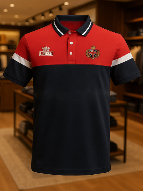 Men's Business Casual Union Jack Button Short Sleeve Polo Shirt